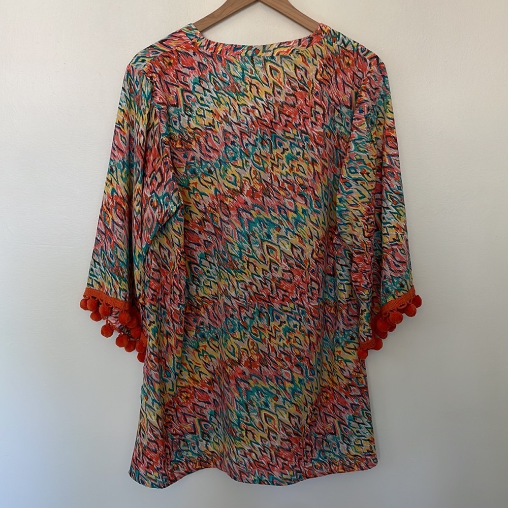 Anthropologie | Uncle Frank | Rainbow Multicolor Kimono Pom Pom Tunic Medium - Picture 6 of 10